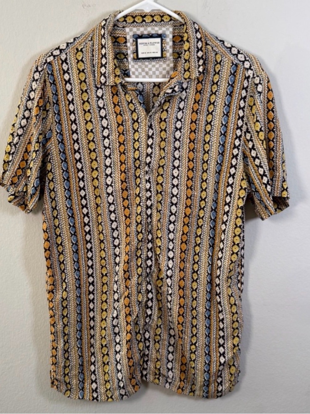 Denim & Flower Yellow Blue Patterned Casual Button-Down Shirt